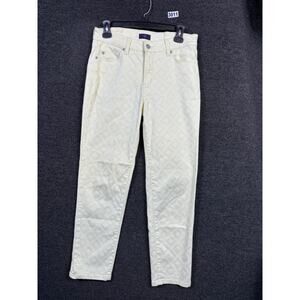 NYDJ Ankle Skinny Diamond Pattern Jeans Womens Size 6 Light Yellow Mid Rise